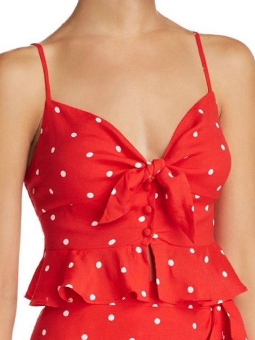 For Love & Lemons Natalia Red Polka Dot Tie-Front Crop Top